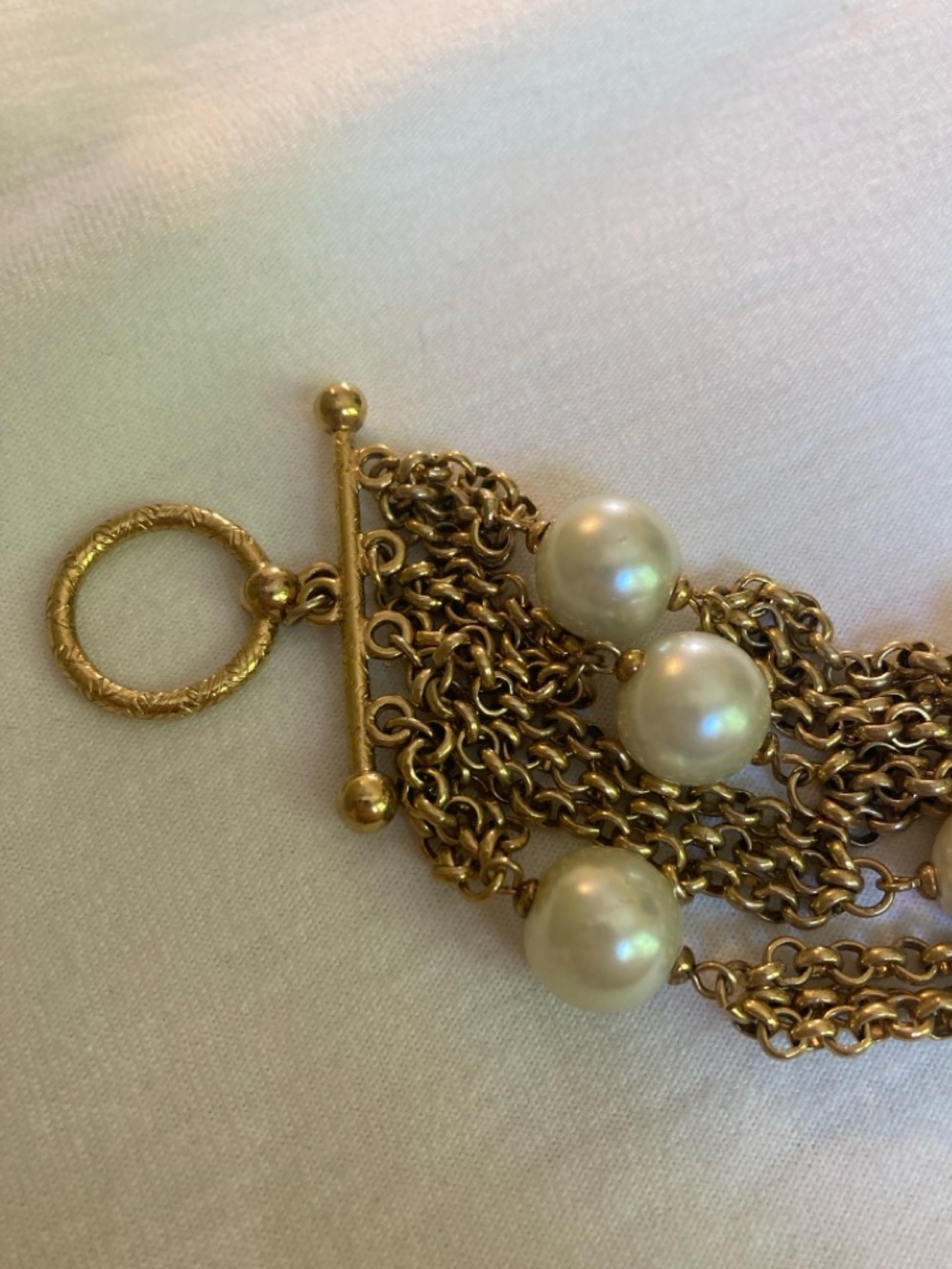 Multi Chains and Faux Pearls Statement Bracelet - Picture 3 of 6